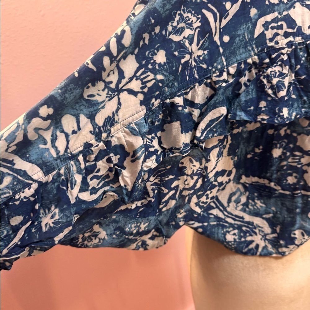 Pilcro Indigo Floral Button-Down Batwing Shirt Xs - Picture 6 of 9
